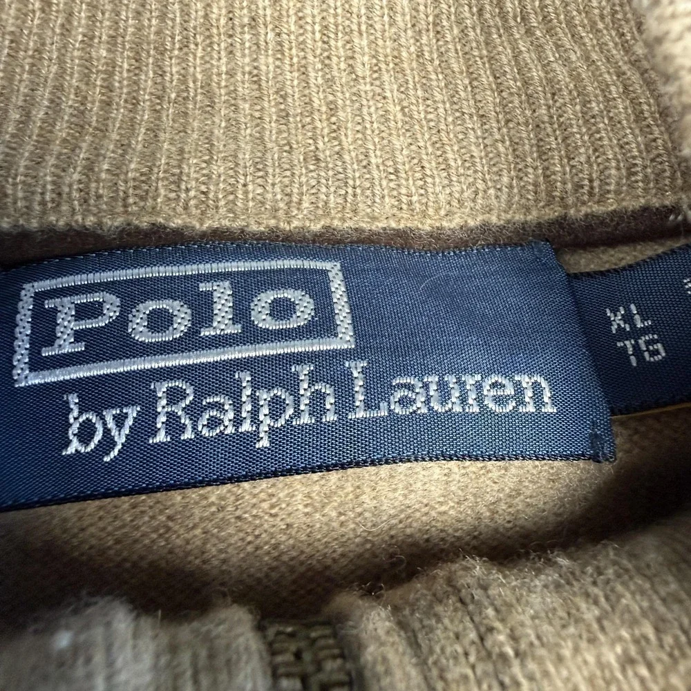 Polo By Ralph Lauren Sweater Mens XL Brown Wool 1/4 Zip Mock Neck Knit Pullover